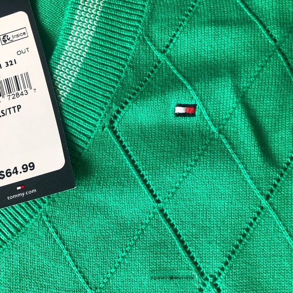 New NWT Tommy Hilfiger essential argyle sweater green v neck sweater size XXS - Picture 2 of 7